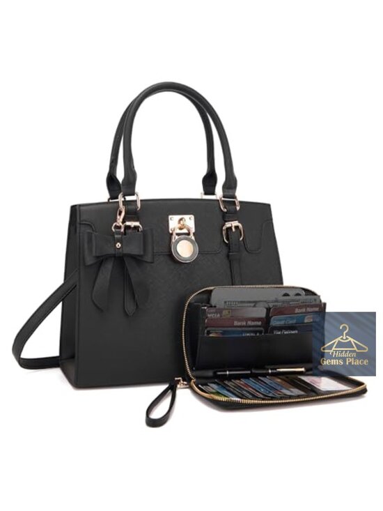 Handbags - Vegan PU Leather Satchel Tote Shoulder Bag Wallet Set RFID Clutch